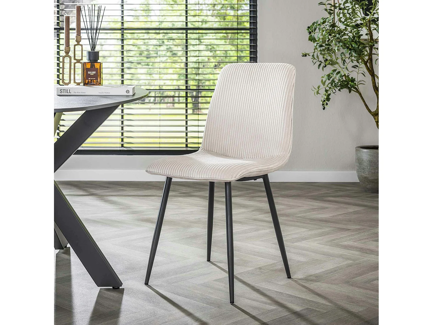 Chaise de salle à manger en tissu côtelé crème (lot de 2) TAJ