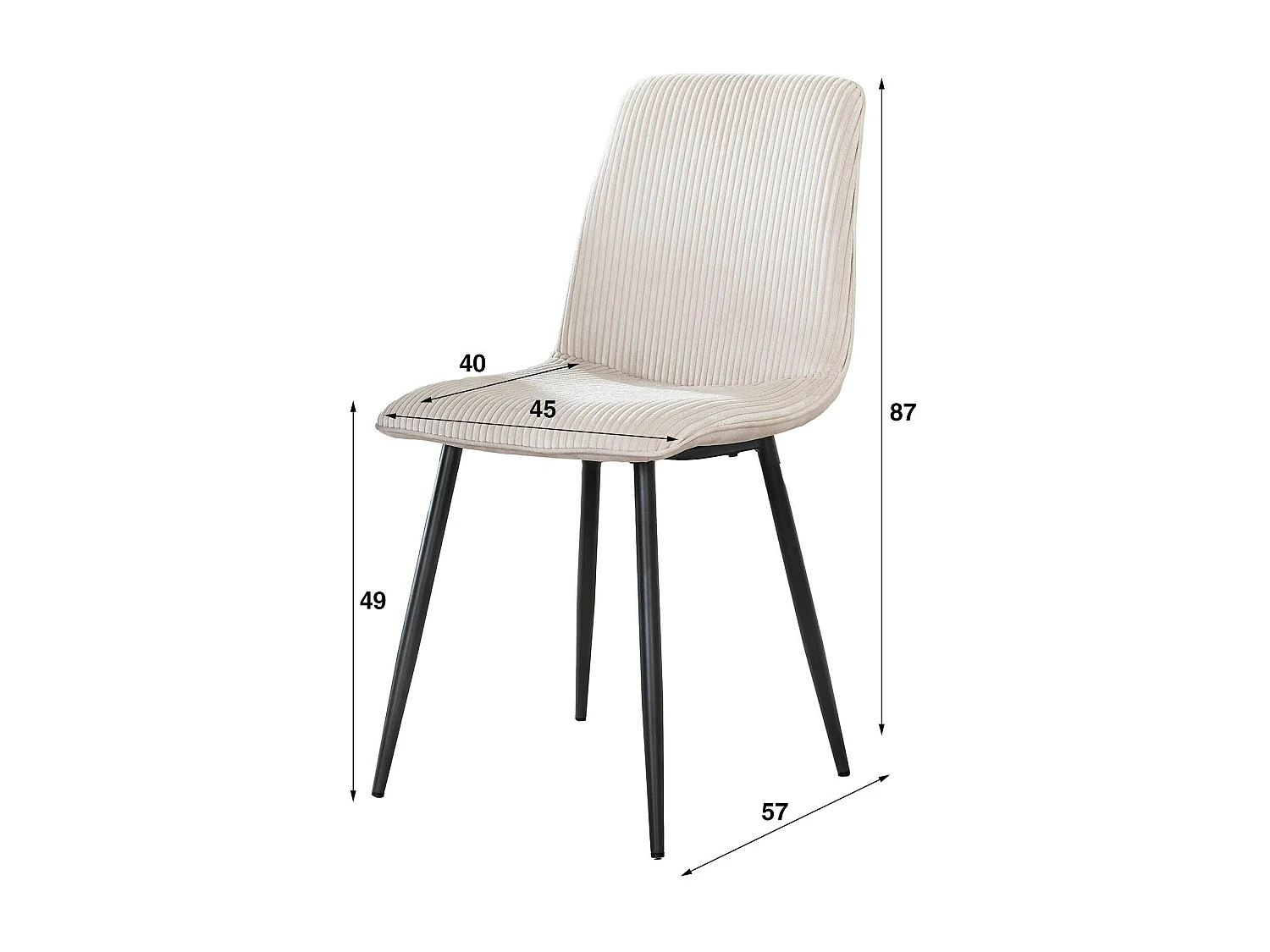 Chaise de salle à manger en tissu côtelé crème (lot de 2) TAJ