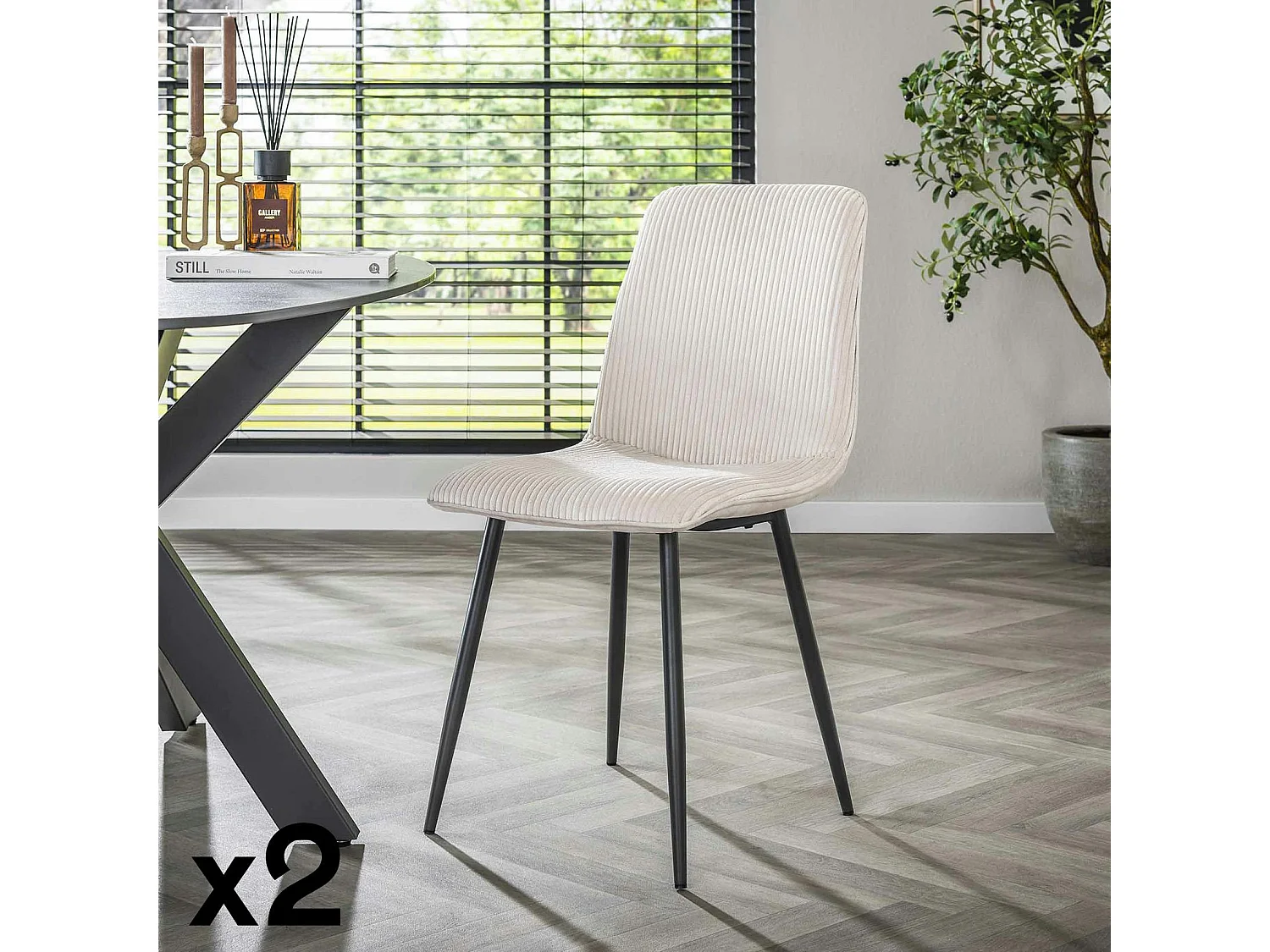 Chaise de salle à manger en tissu côtelé crème (lot de 2) TAJ