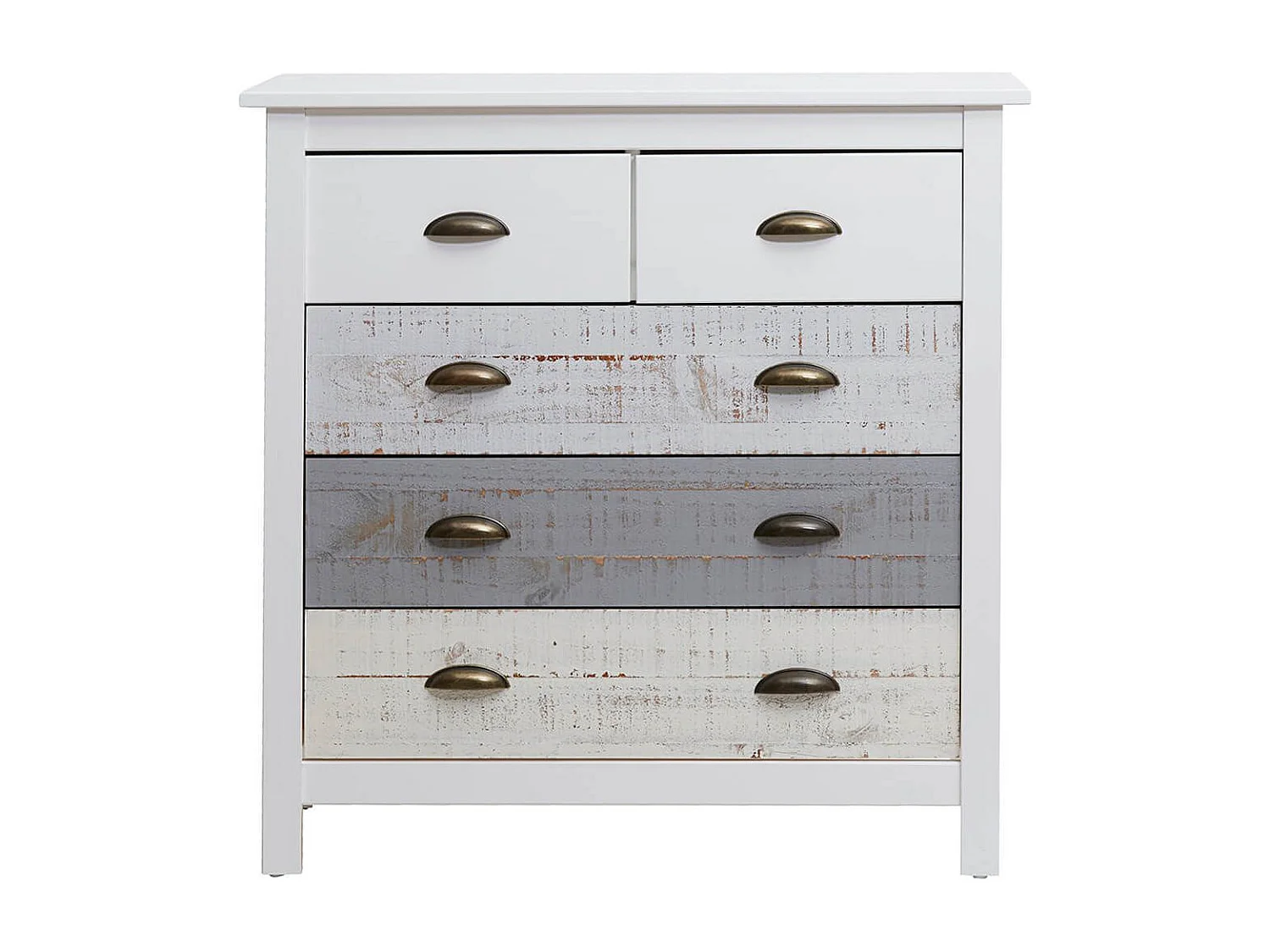 ROSALIA - Commode 5 Tiroirs Bois Aspect Vieilli Blanc et Grisé