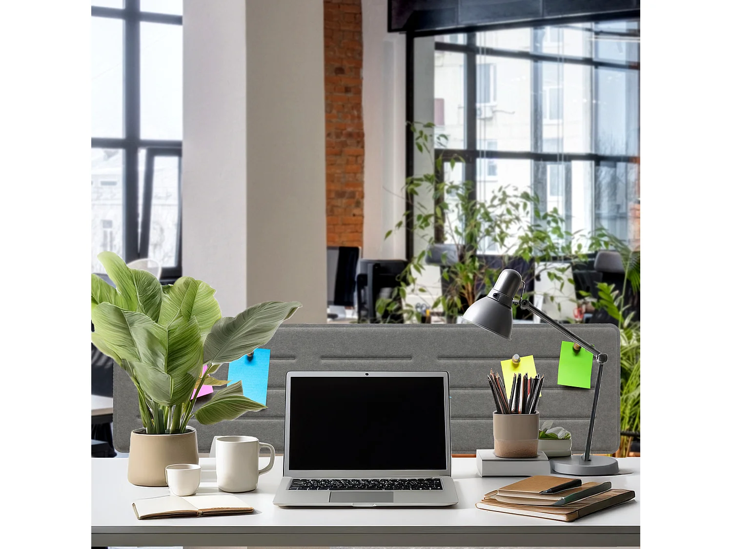 SVITA Bureau Paroi de séparation 138x34cm (lxh) Bureau Protection acoustique Fixation par serrage à poser Gris