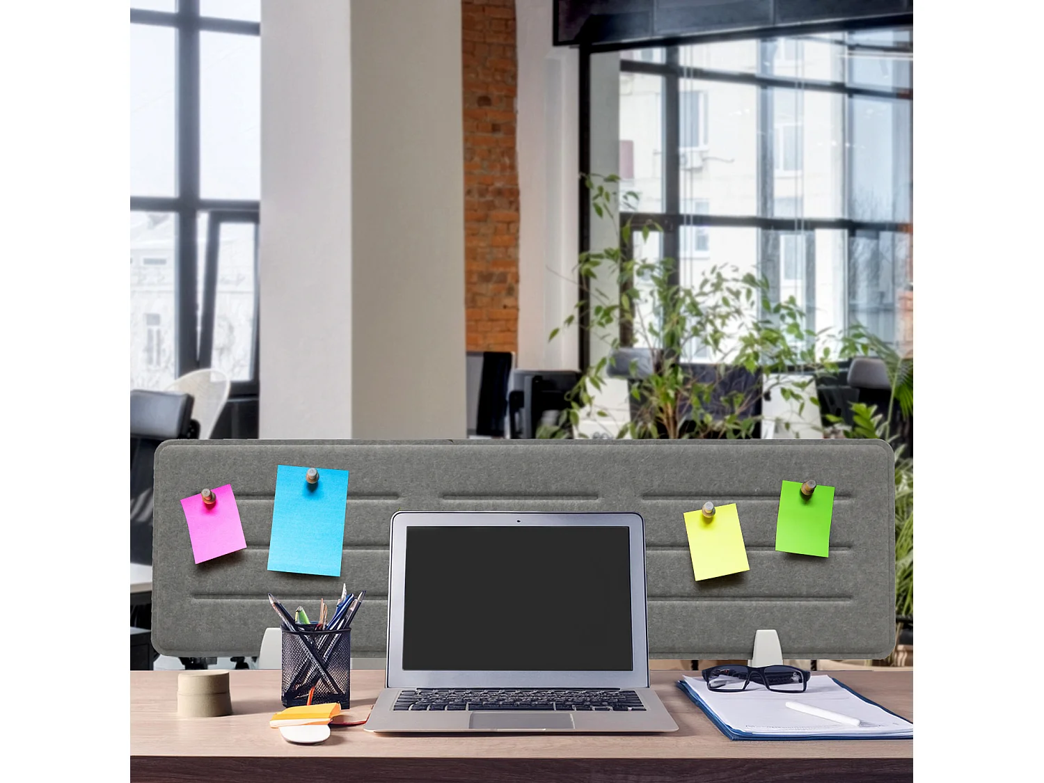 SVITA Bureau Paroi de séparation 118x34cm (lxh) Bureau Protection acoustique Fixation par serrage à poser Gris