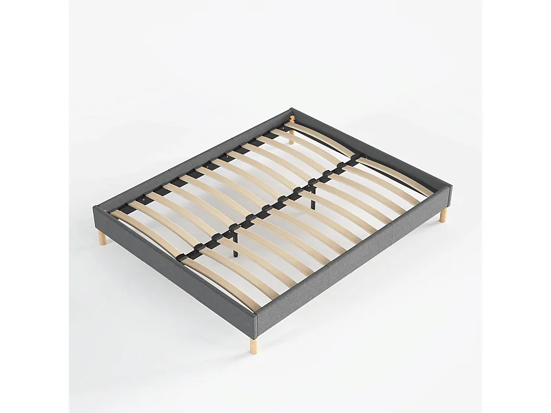 Sommier 90x200 cm, Revêtement en tissu Gris, Pieds en bois