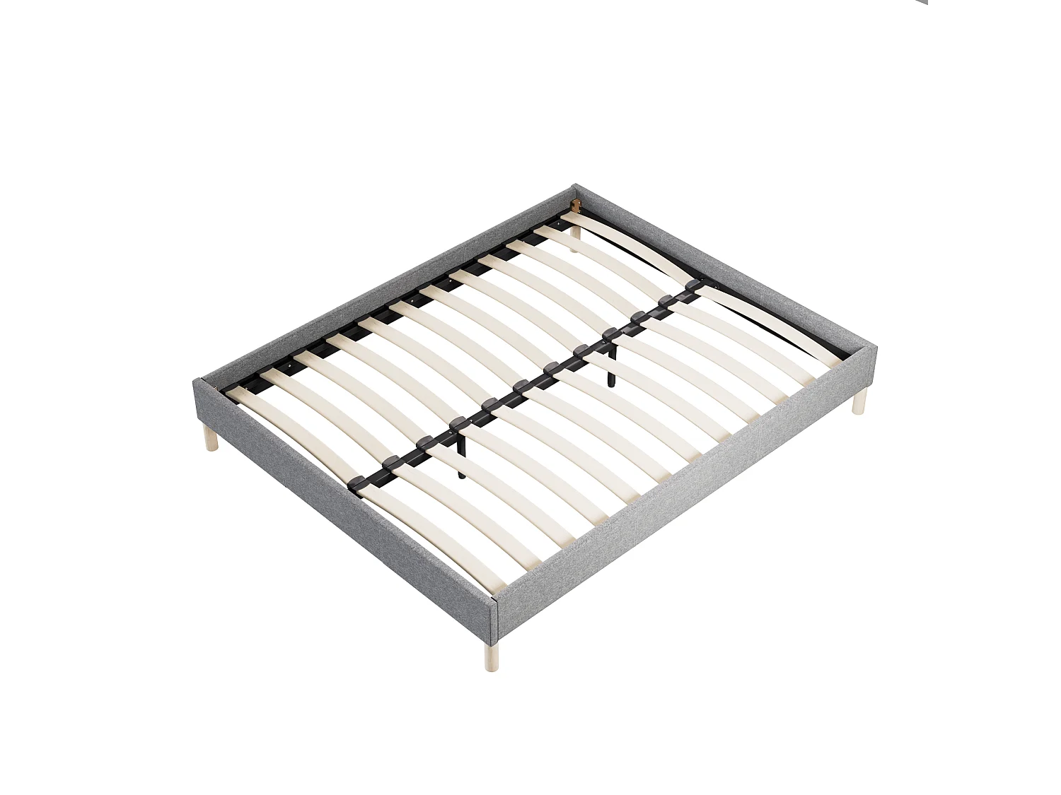 Sommier 90x200 cm, Revêtement en tissu Gris, Pieds en bois