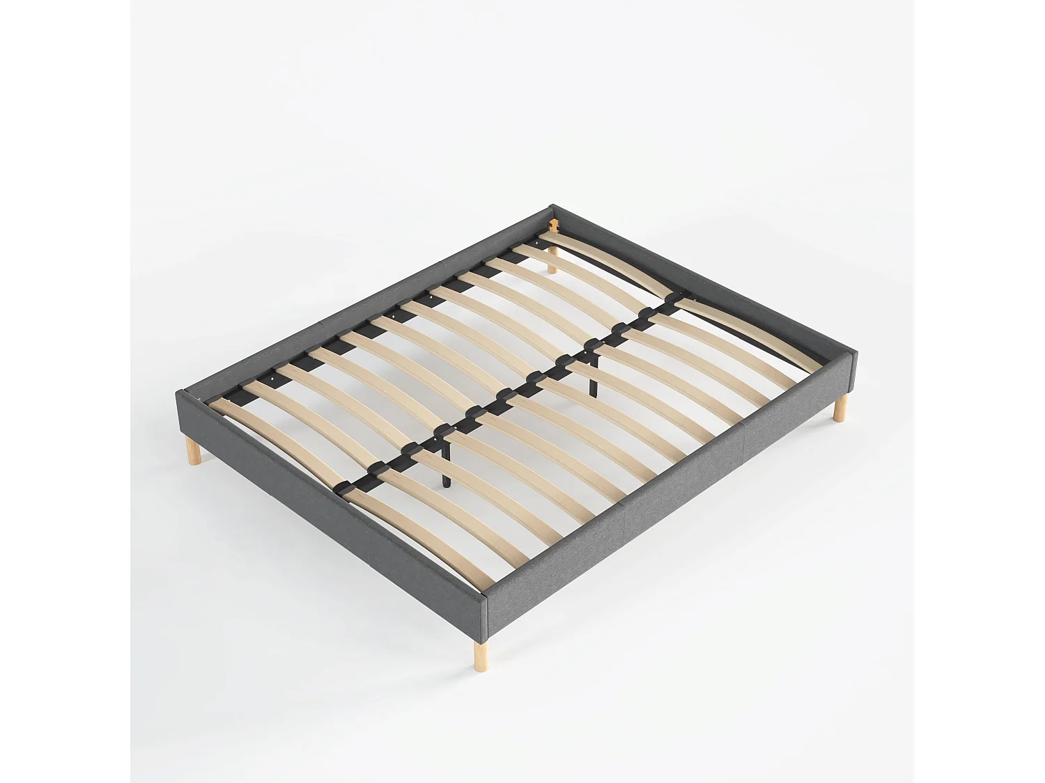 Sommier 90x200 cm, Revêtement en tissu Gris, Pieds en bois