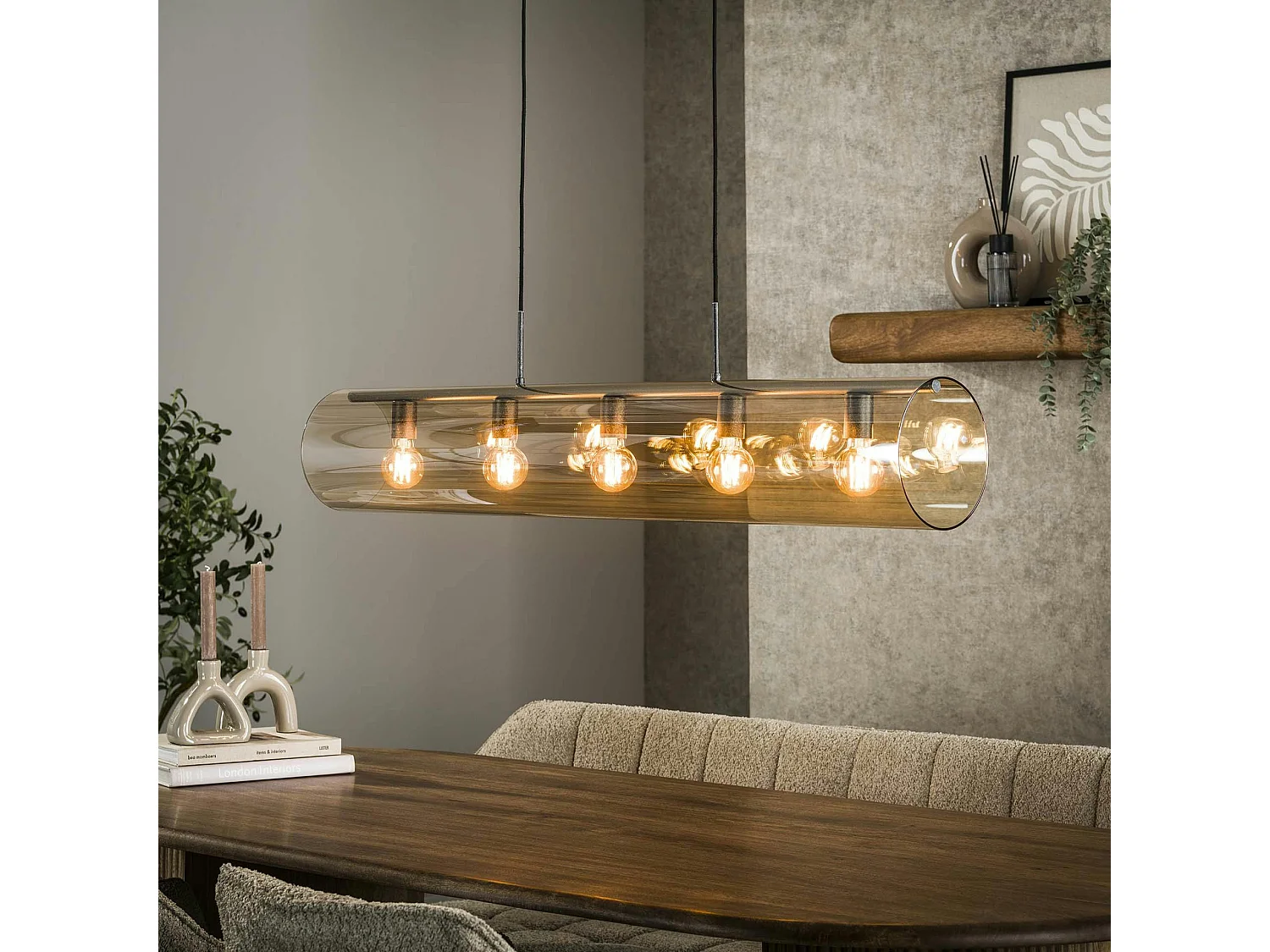 Suspension tube en verre ambré 5 lampes RALF