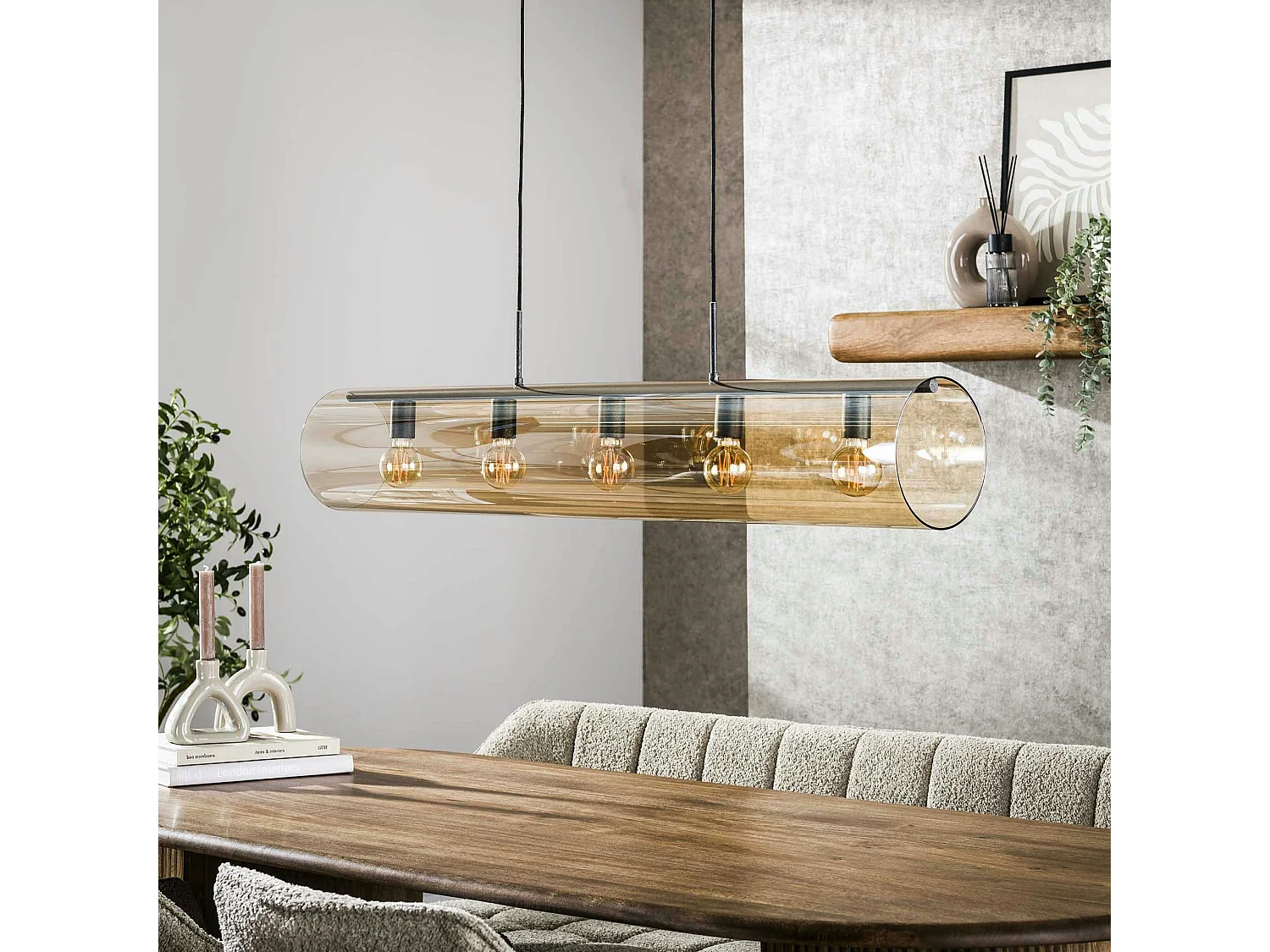 Suspension tube en verre ambré 5 lampes RALF