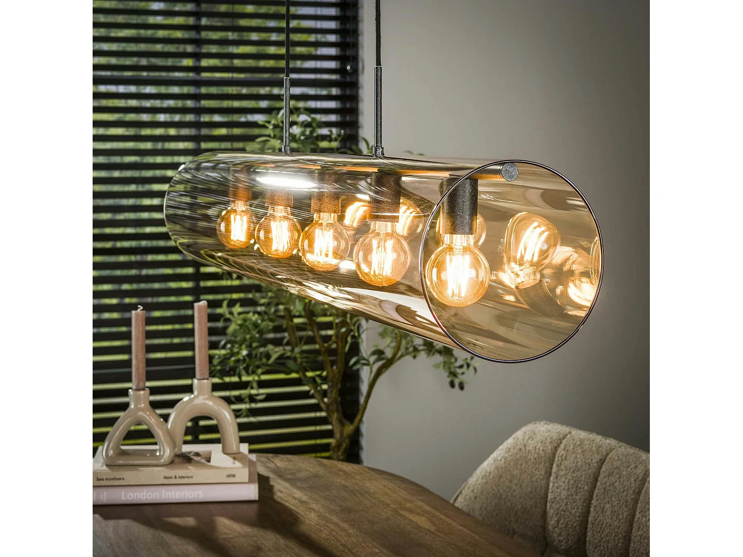Suspension tube en verre ambré 5 lampes RALF