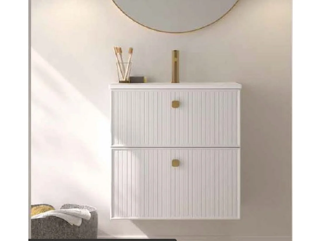 Mueble Baño Blanco 2 Cajones + Lavabo Bajo Encimera Mod Blanca