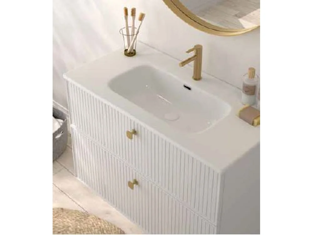Mueble Baño Blanco 2 Cajones + Lavabo Bajo Encimera Mod Blanca