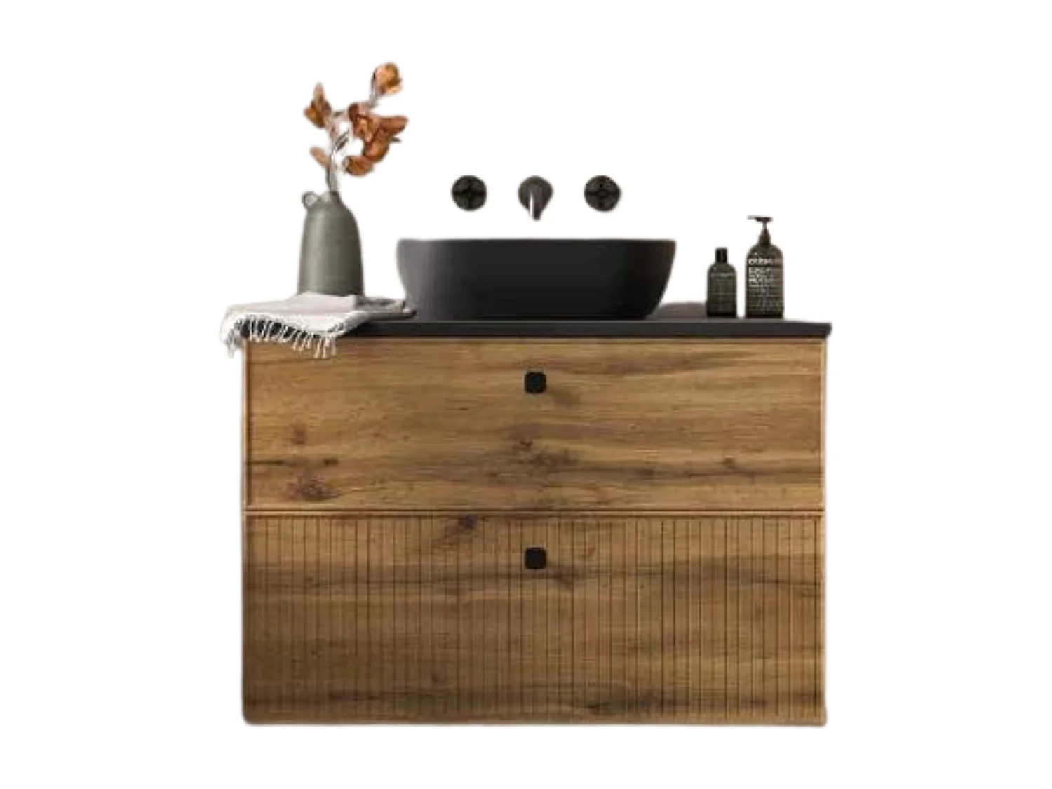 Mueble De Baño 2 Cajones + Encimera Negra + 1 Lavabo Negro Mod Blanca