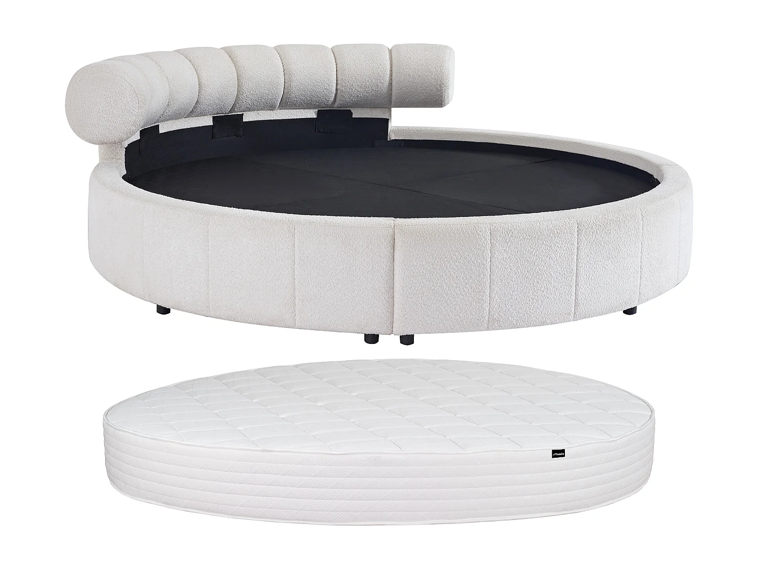 Łóżko okrągłe 220 x 220 cm - Bukla - Biały + Materac - ROGILA