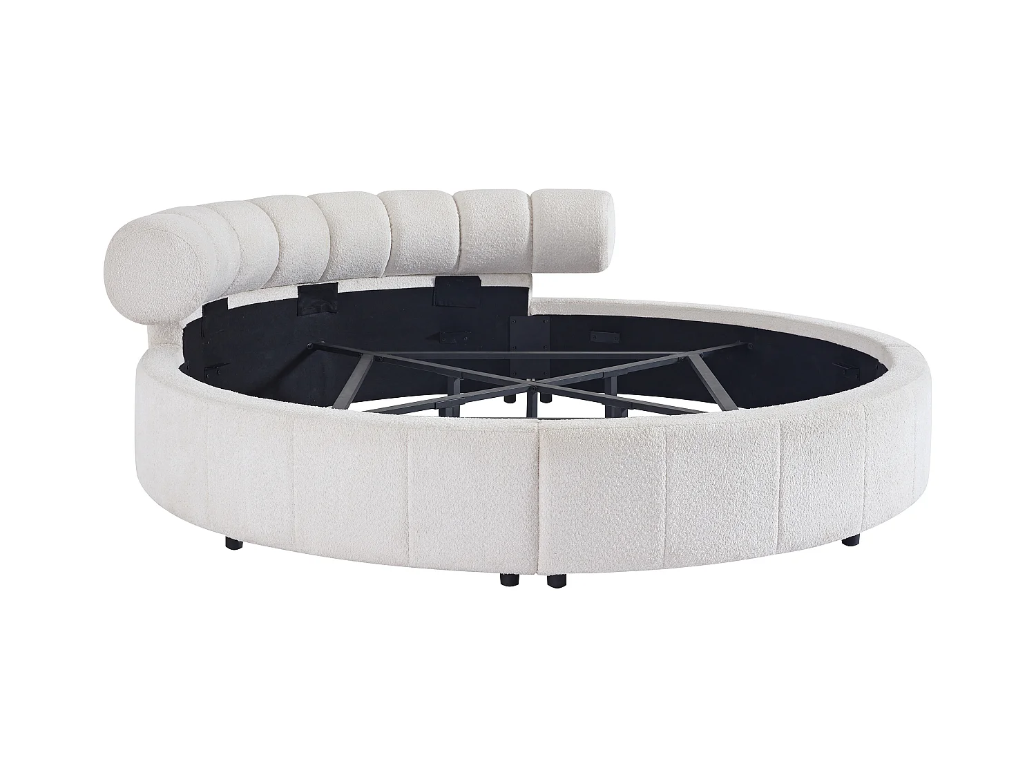 Lit rond 220 x 220 cm - Tissu bouclette - Blanc + Matelas - ROGILA