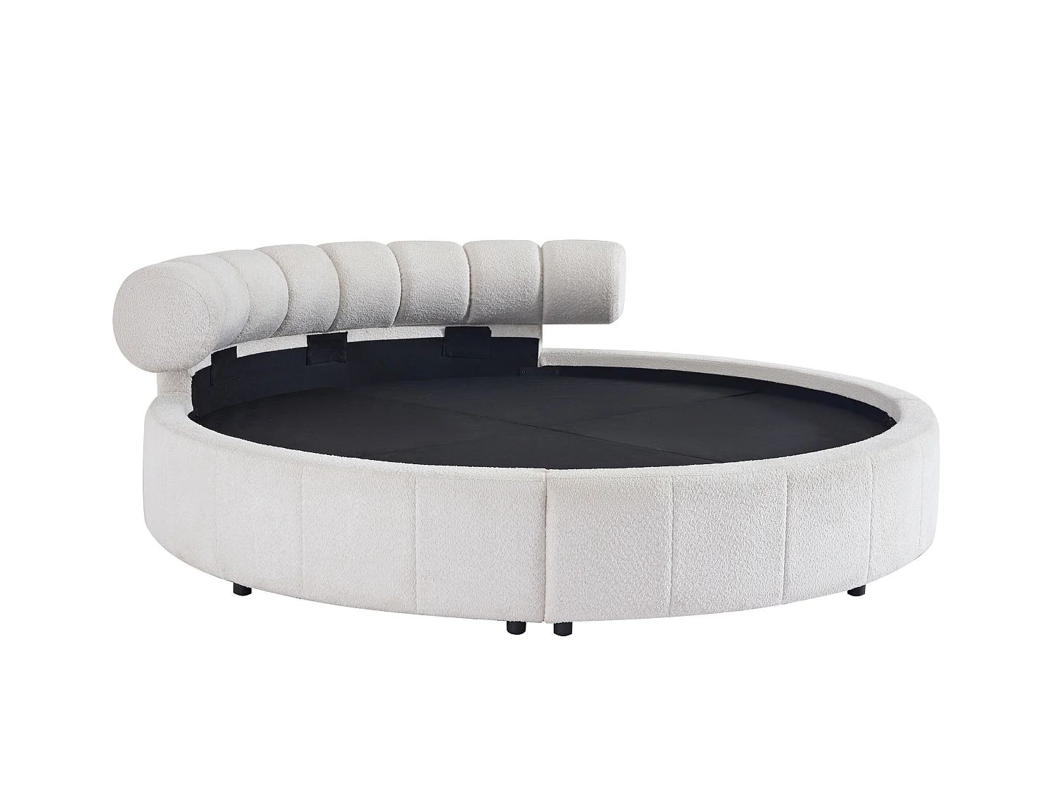 Lit rond 220 x 220 cm - Tissu bouclette - Blanc + Matelas - ROGILA