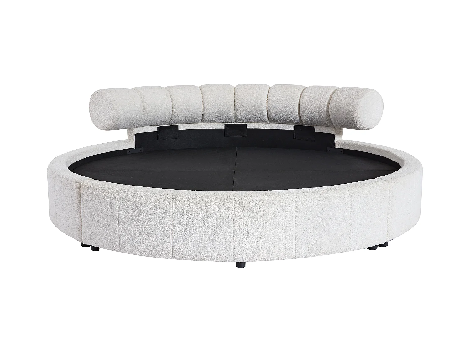 Lit rond 220 x 220 cm - Tissu bouclette - Blanc + Matelas - ROGILA