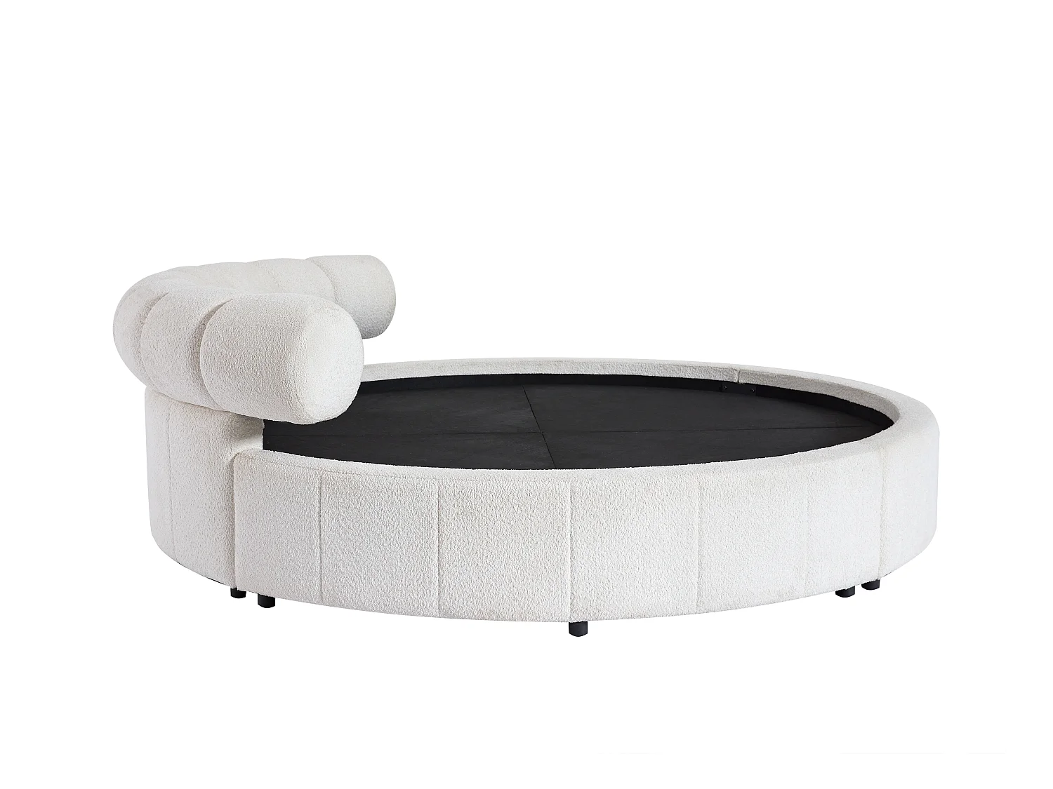Lit rond 220 x 220 cm - Tissu bouclette - Blanc + Matelas - ROGILA