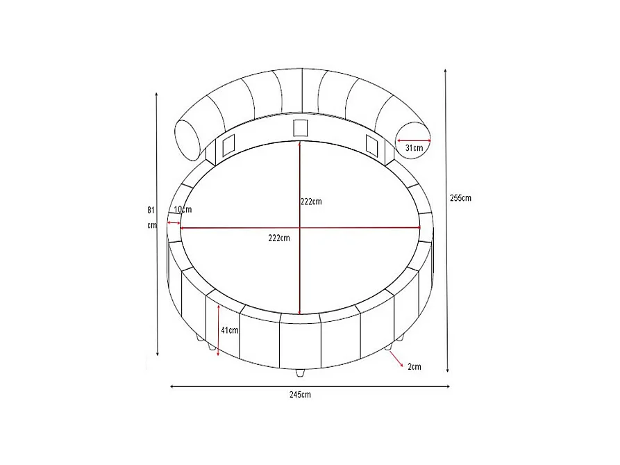 Lit rond 220 x 220 cm - Tissu bouclette - Blanc + Matelas - ROGILA