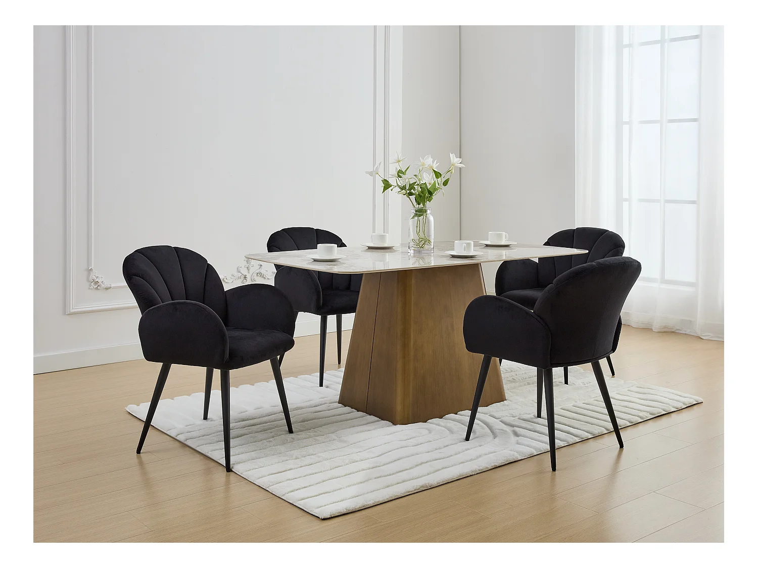 Lot de 6 chaises avec accoudoirs en velours et métal - Noir - LANSENA de Pascal Morabito