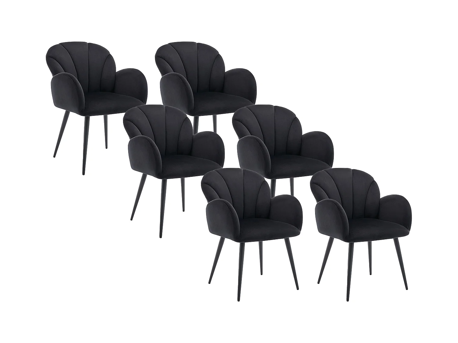 Set van 6 stoelen met armleuningen van velours en metaal - Zwart - LANSENA van Pascal Morabito