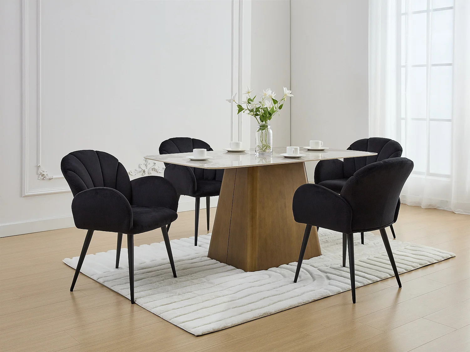 Lot de 6 chaises avec accoudoirs en velours et métal - Noir - LANSENA de Pascal Morabito