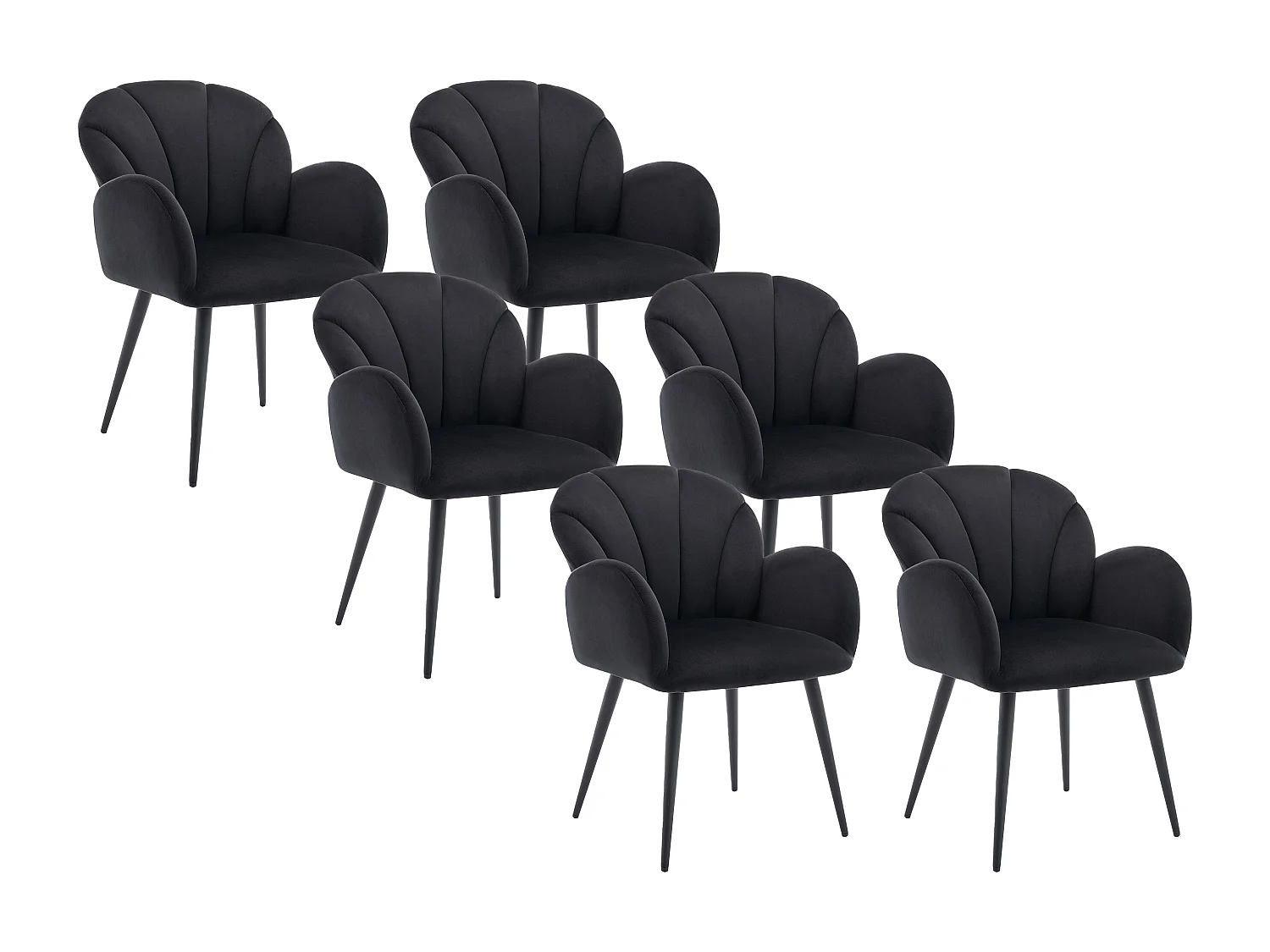 Lot de 6 chaises avec accoudoirs en velours et métal - Noir - LANSENA de Pascal Morabito