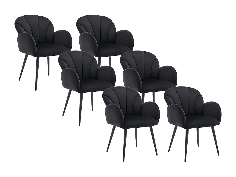 Lot de 6 chaises avec accoudoirs en velours et métal - Noir - LANSENA de Pascal Morabito