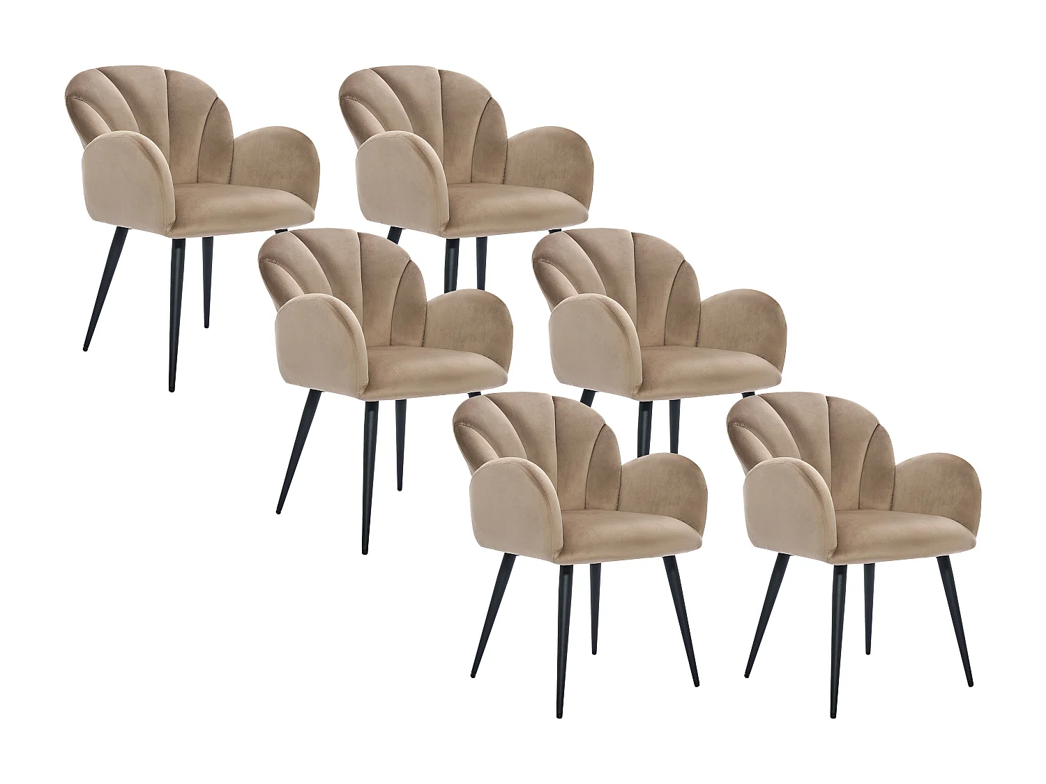 Sedia con braccioli in Velluto e Metallo Nero Beige - Lotto di 6 - LANSENA di PASCAL MORABITO