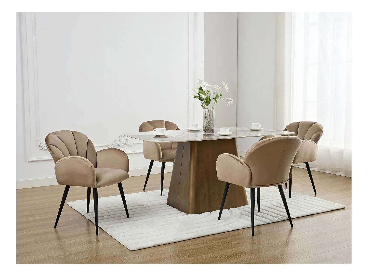 Lot de 6 chaises avec accoudoirs en velours et métal noir - Beige - LANSENA de Pascal Morabito