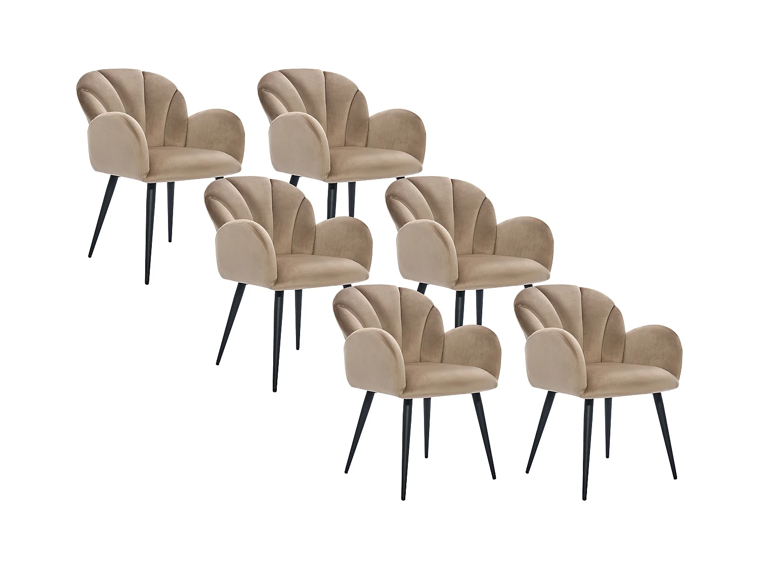 Juego de 6 sillas con brazos de terciopelo y metal negro - Beige - LANSENA de Pascal Morabito