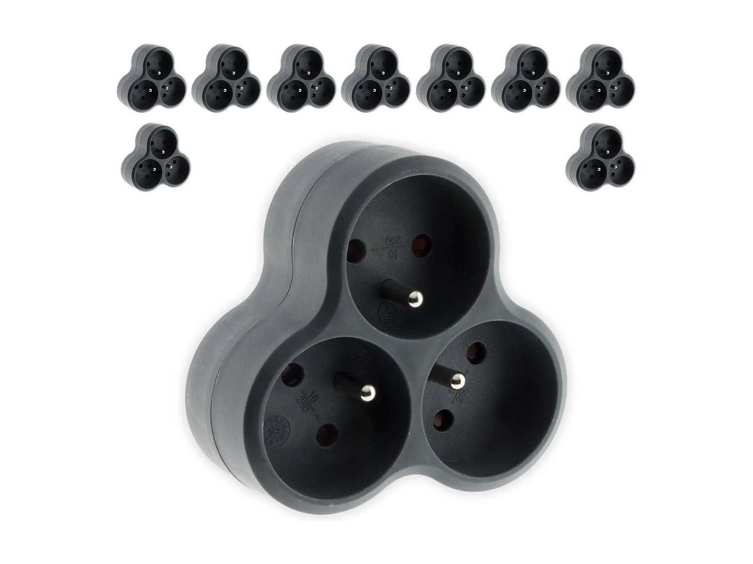 Lot de 10 multiprises triplites triangulaires 16A - Noir - Zenitech