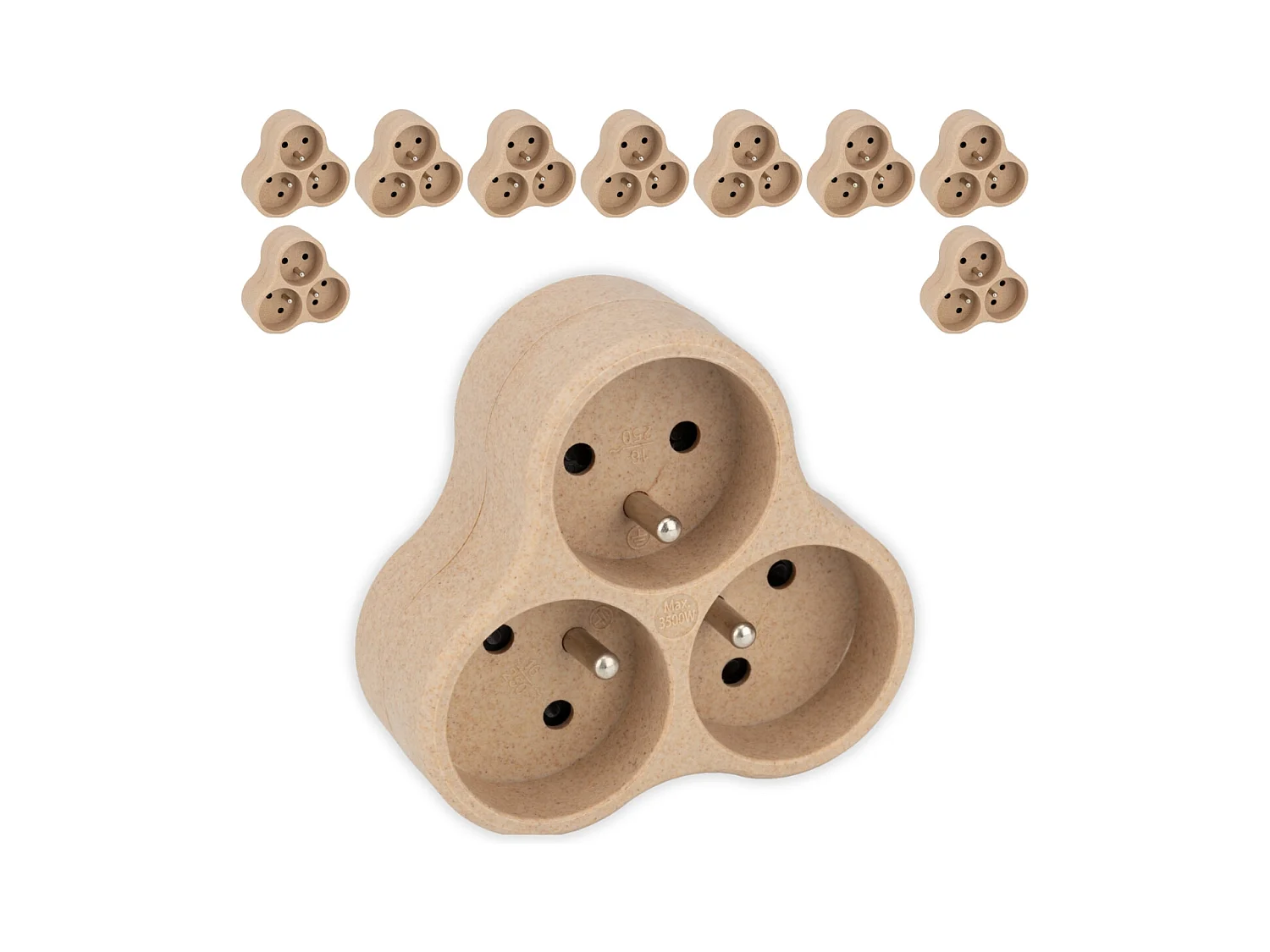 Lot de 10 triplites recyclées bioplastique - 3x16A - Beige - Zenitech
