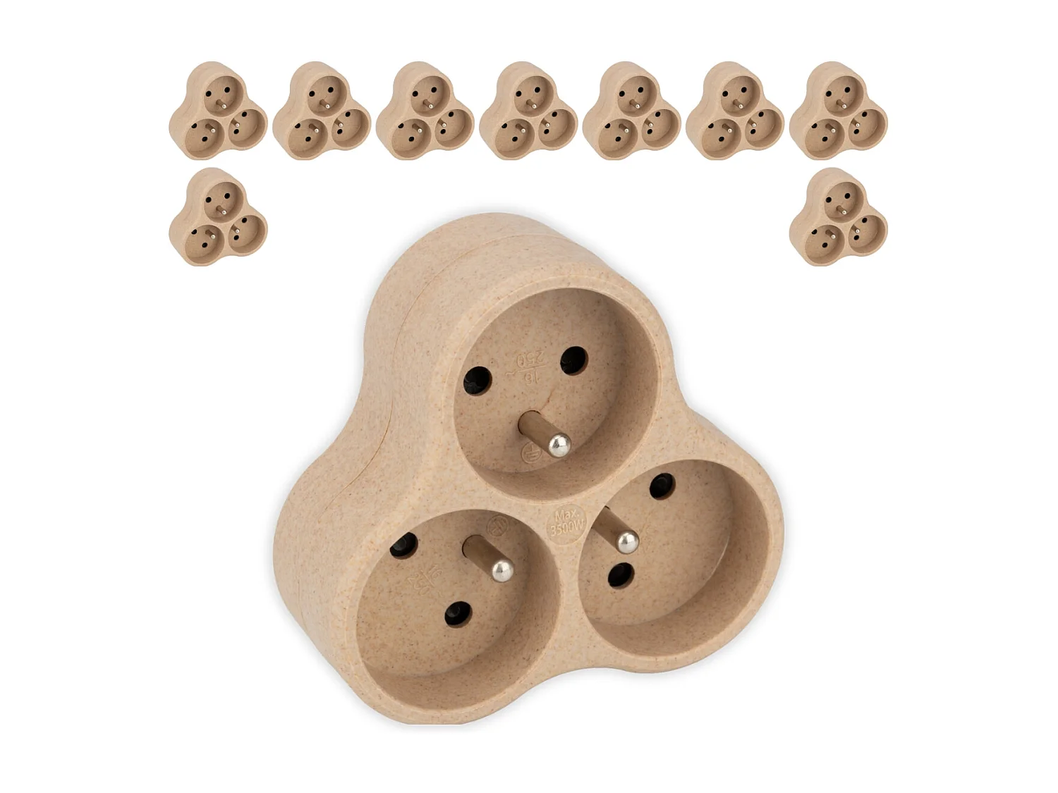 Lot de 10 triplites recyclées bioplastique - 3x16A - Beige - Zenitech