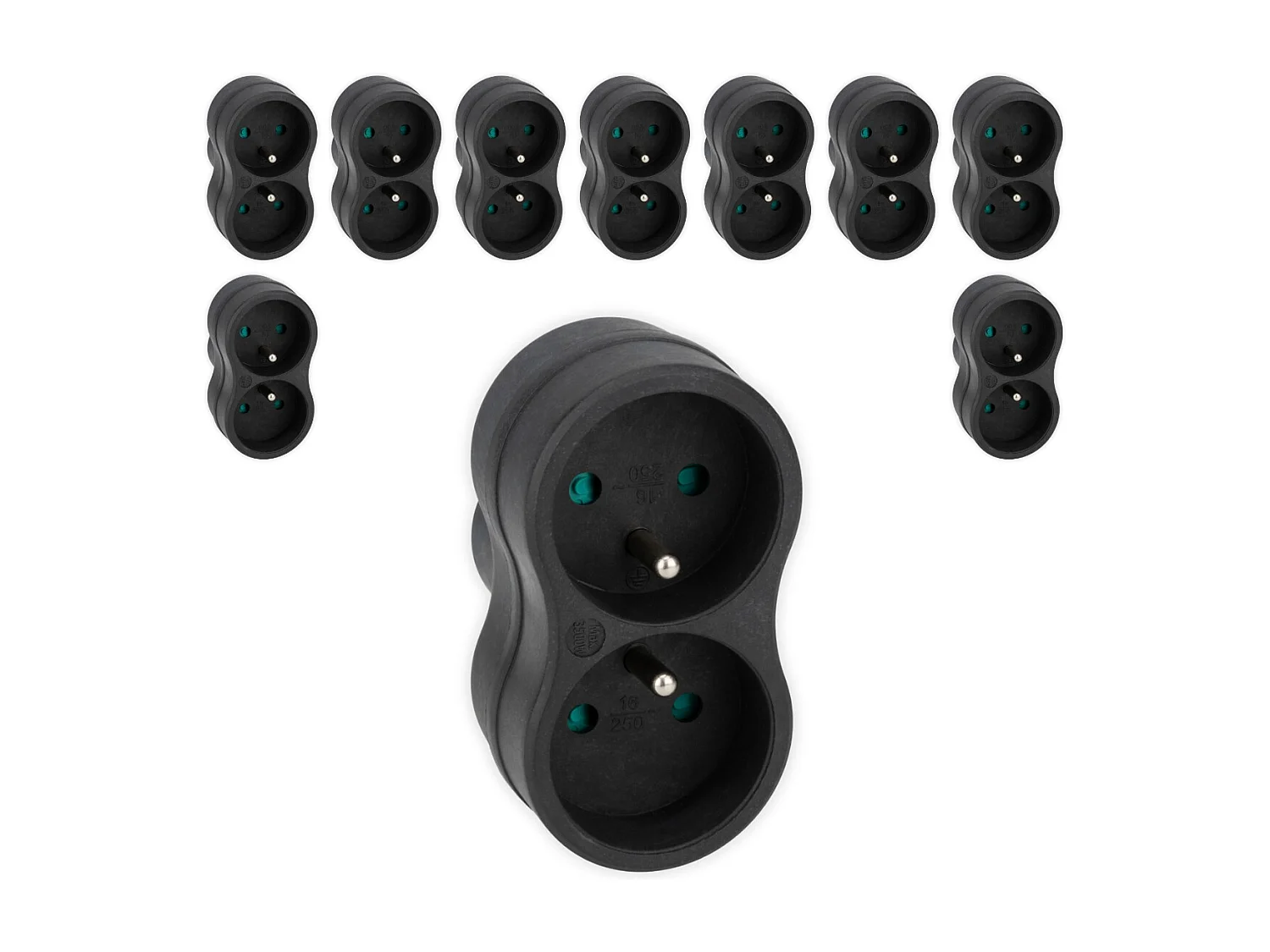 Lot de 10 biplites recyclées bioplastique - 2x16A - Noir - Zenitech