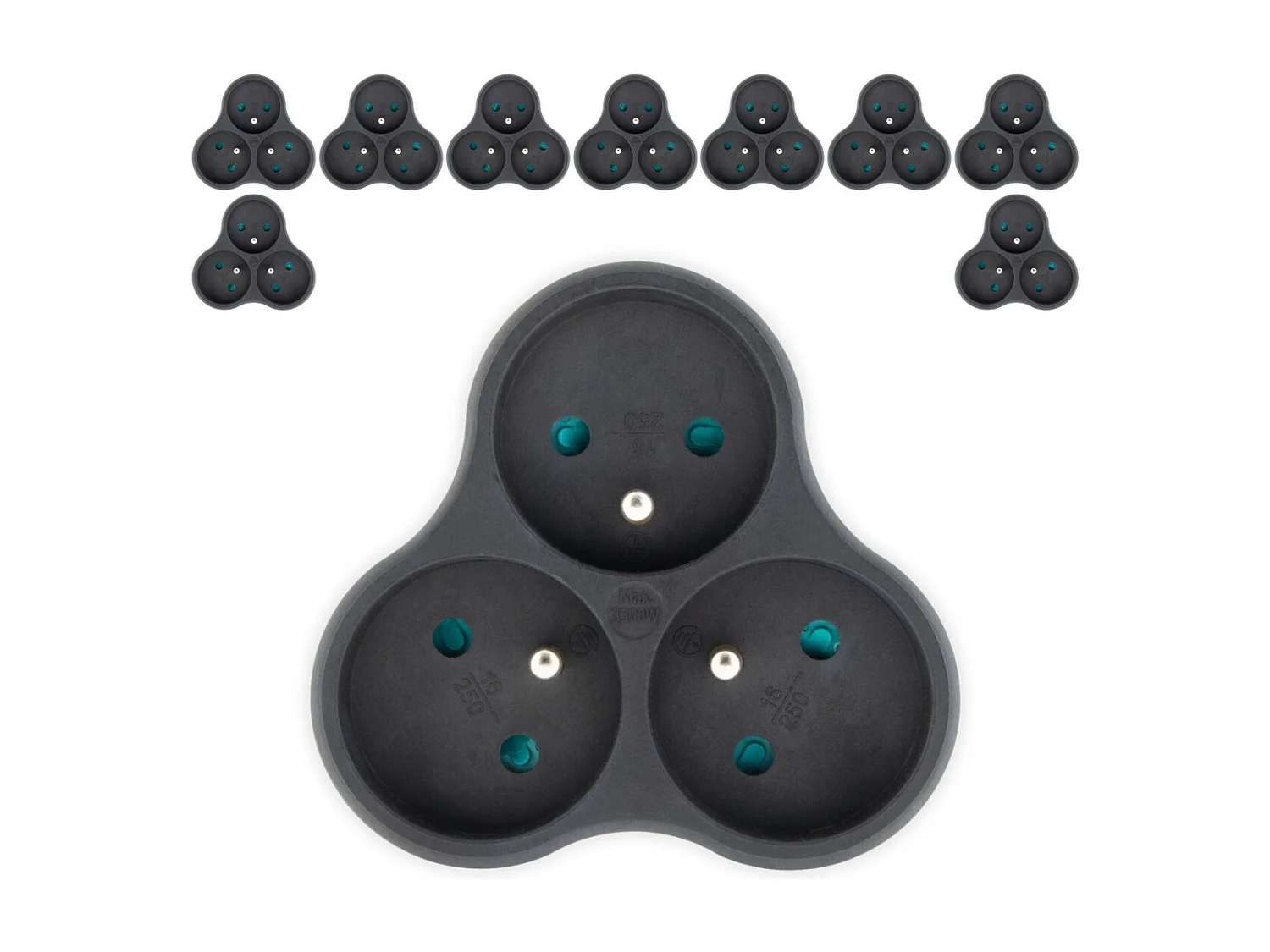 Lot de 10 triplites recyclées bioplastique - 3x16A - Noir - Zenitech
