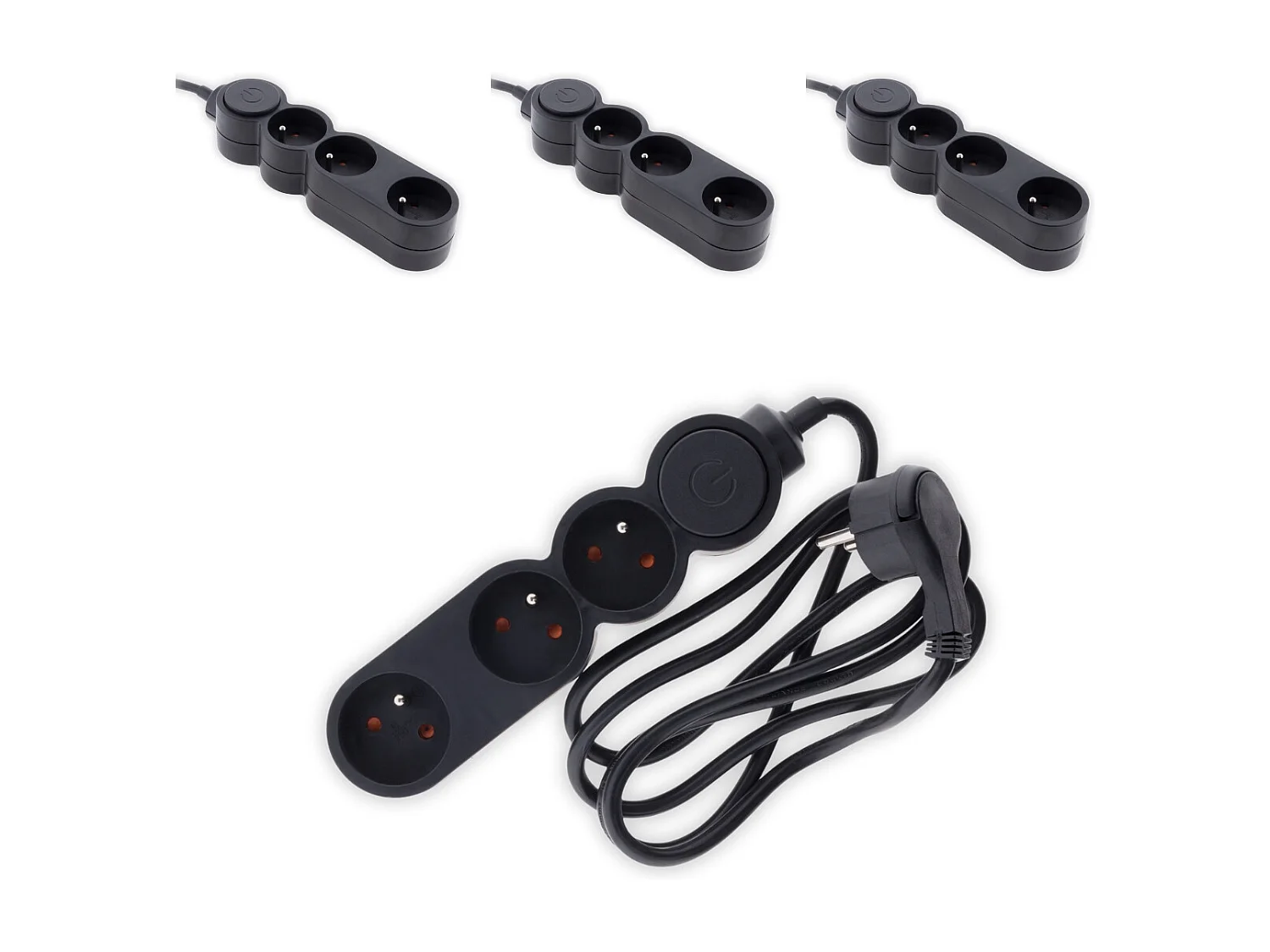 Lot de 4 multiprises Home 3 prises 16A 2P+T - Noir - Zenitech