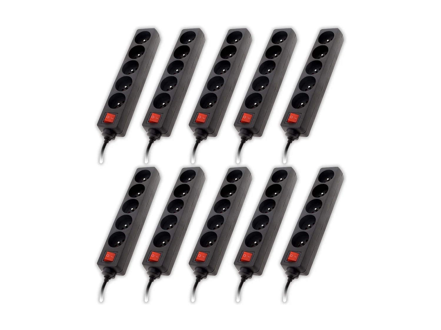 Lot de 10 blocs multiprise 5 prises 16A 2P+T + interrupteur - noir - Zenitech