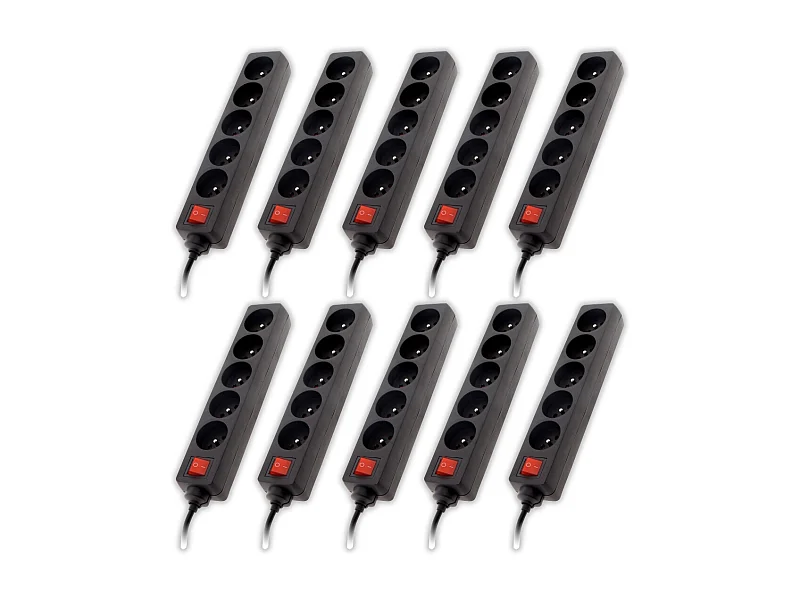 Lot de 10 blocs multiprise 5 prises 16A 2P+T + interrupteur - noir - Zenitech