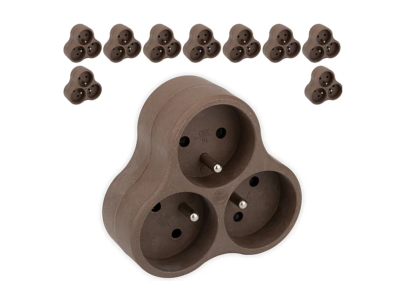 Lot de 10 triplites recyclées bioplastique - 3x16A - Taupe - Zenitech