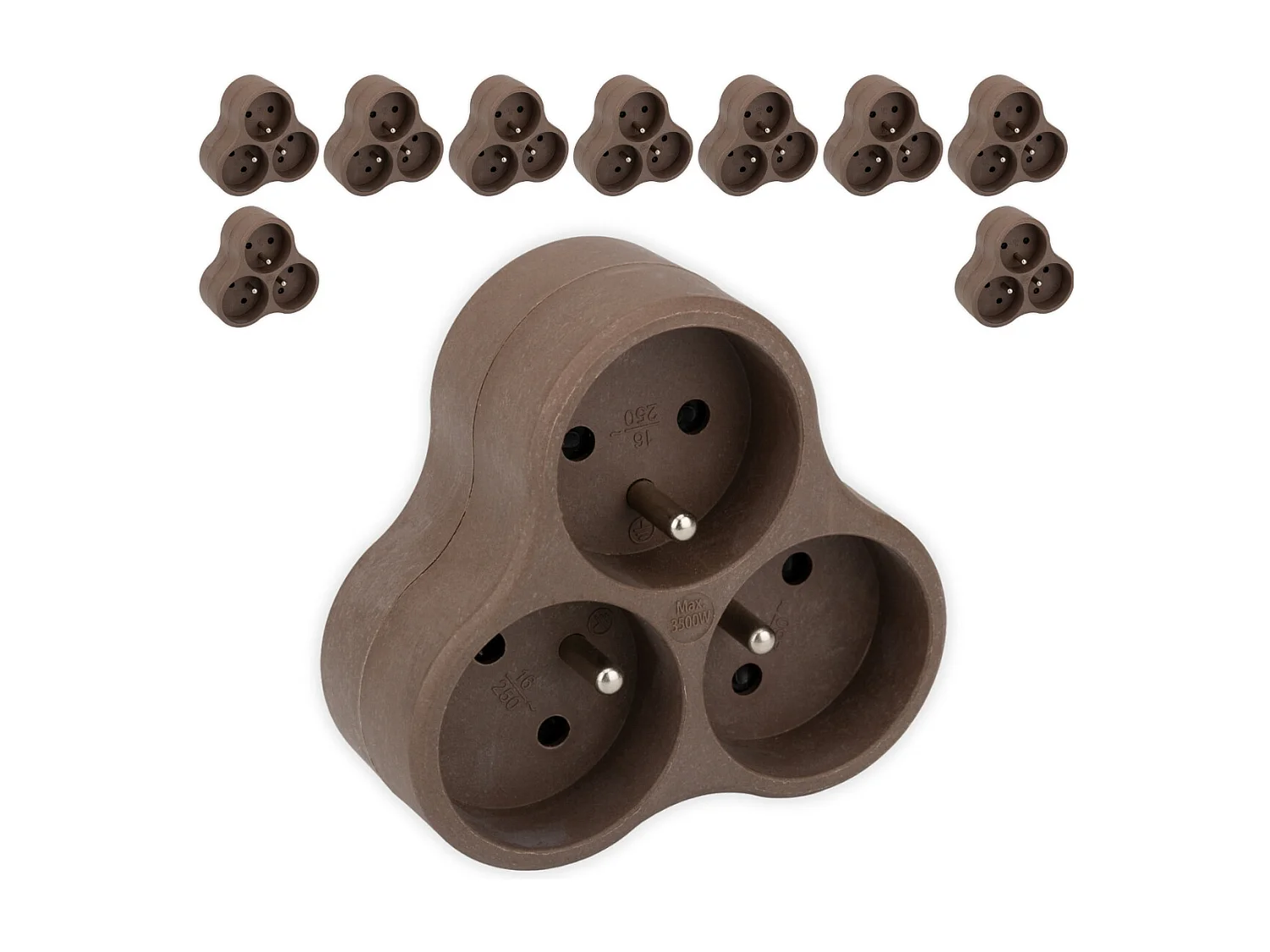Lot de 10 triplites recyclées bioplastique - 3x16A - Taupe - Zenitech