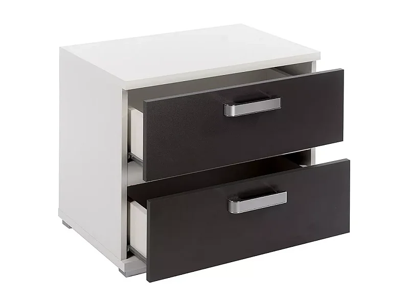 Mesita de Noche, Mesilla de Dormitorio 2 Cajones, Acabado en Color Blanco y Grafito, Medidas: 60 cm (Largo) x 40 cm (Fondo) x 50 cm (Alto) - Meyvaser