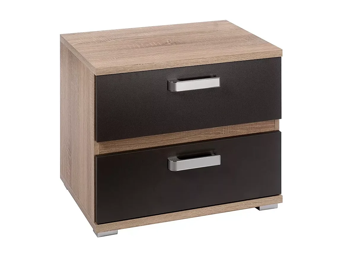 Mesita de Noche, Mesilla de Dormitorio 2 Cajones, Acabado en Color Cambria y Grafito, Medidas: 60 cm (Largo) x 40 cm (Fondo) x 50 cm (Alto) - Meyvaser