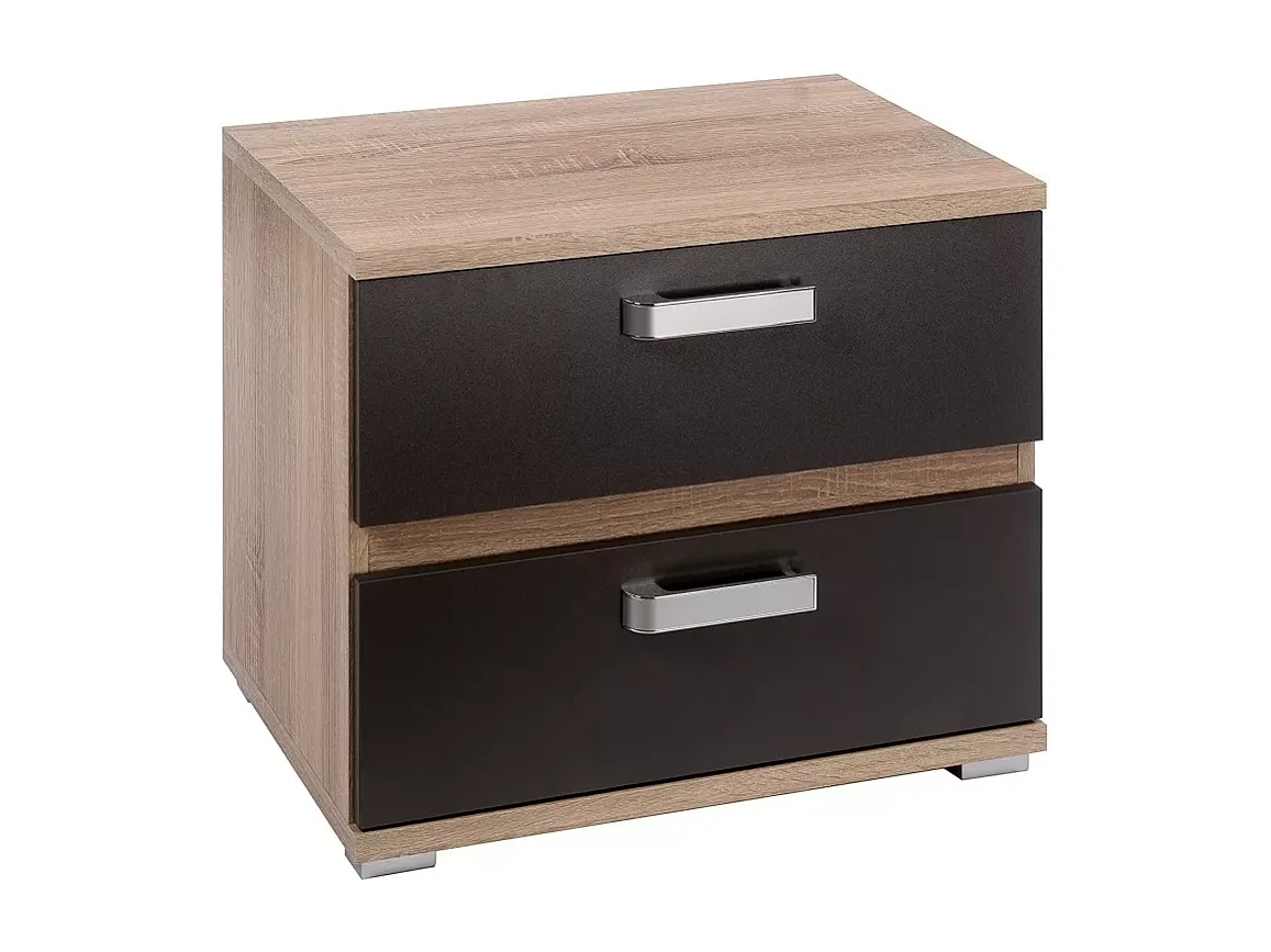 Mesita de Noche, Mesilla de Dormitorio 2 Cajones, Acabado en Color Cambria y Grafito, Medidas: 60 cm (Largo) x 40 cm (Fondo) x 50 cm (Alto) - Meyvaser