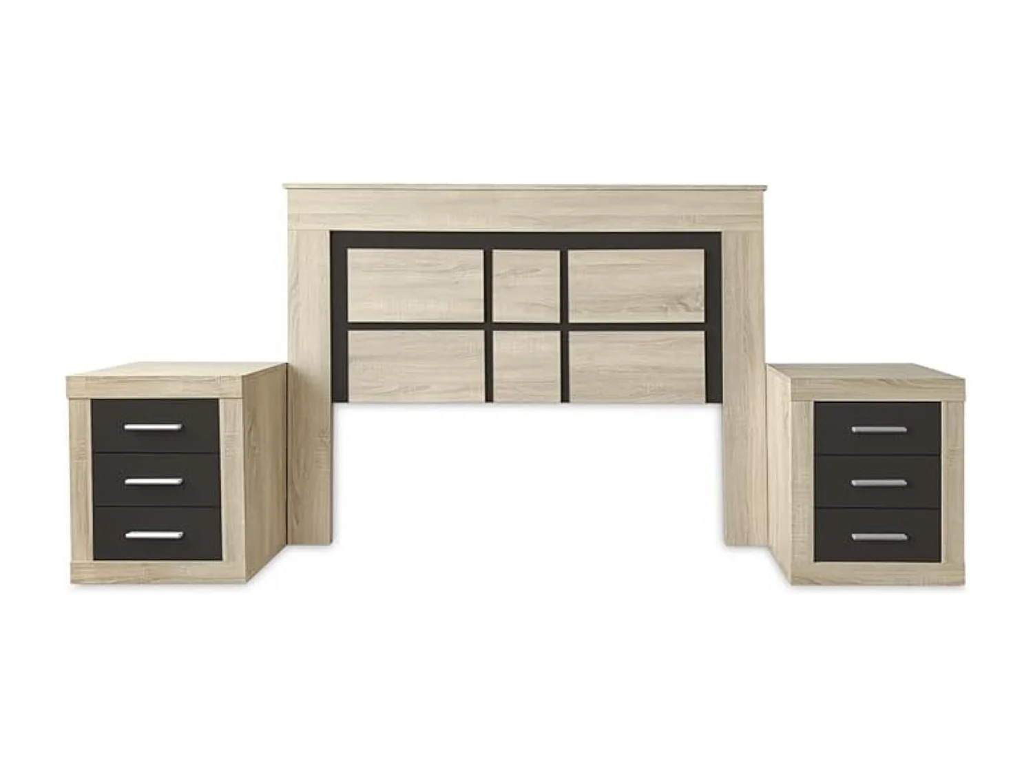 BricoExpo - Mesita de Noche, Mesilla de Dormitorio, Color Cambria y Grafito, Medidas: 50 cm (Largo) x 34,6 cm (Fondo) x 60 cm (Alto)