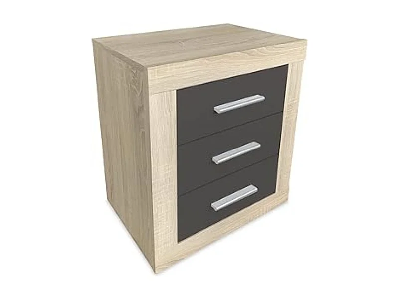 BricoExpo - Mesita de Noche, Mesilla de Dormitorio, Color Cambria y Grafito, Medidas: 50 cm (Largo) x 34,6 cm (Fondo) x 60 cm (Alto)