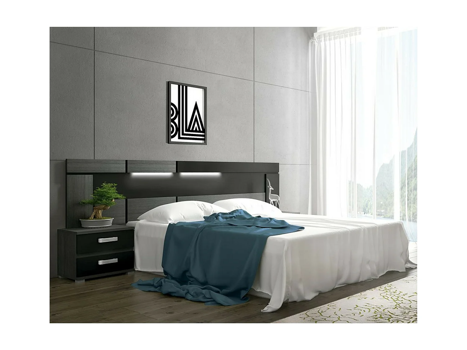 Mesita de Noche, Mesilla de Dormitorio 2 Cajones, Acabado en Color Negro, Medidas: 60 cm (Largo) x 40 cm (Fondo) x 50 cm (Alto) - Meyvaser