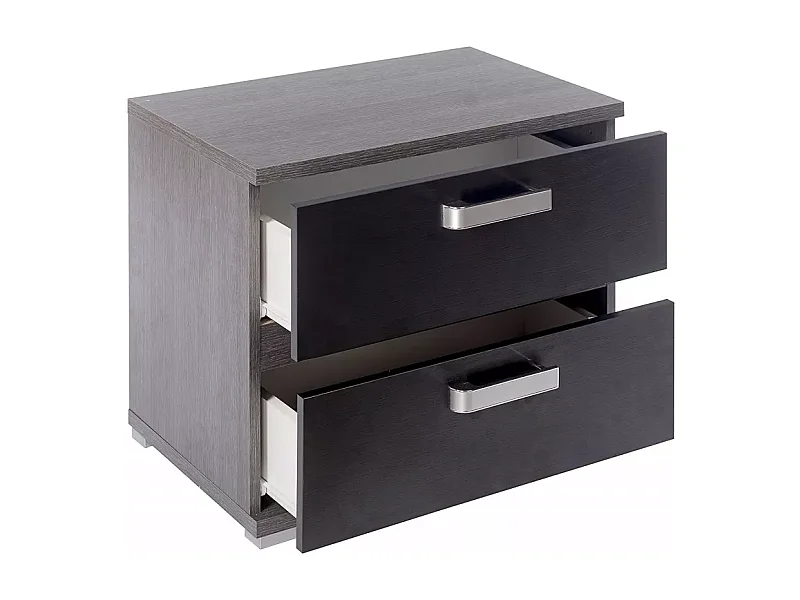 Mesita de Noche, Mesilla de Dormitorio 2 Cajones, Acabado en Color Negro, Medidas: 60 cm (Largo) x 40 cm (Fondo) x 50 cm (Alto) - Meyvaser