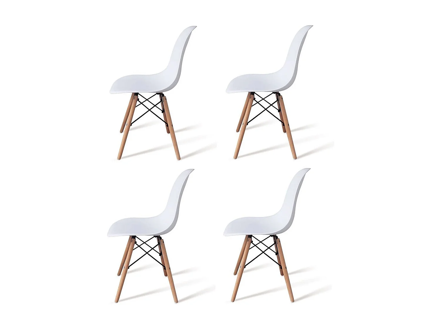 Conjunto Mesa y Sillas Nórdicas: Mesa Blanca (80x80x76 cm) + 4 Sillas de Polipropileno Blanca con Patas de Madera Haya (46,5 x 48 x 82 cm) – Para Come