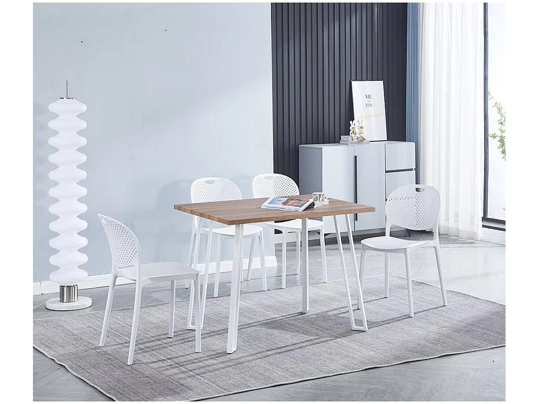 Conjunto Mesa y Sillas Comedor/Cocina: Mesa madera y Patas Metálicas Blancas (76x100x70 Cm) + 5 Sillas de Polipropileno Blancas  (80x40x55 Cm )