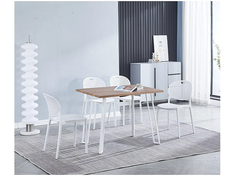 Conjunto Mesa y Sillas Comedor/Cocina: Mesa madera y Patas Metálicas Blancas (76x100x70 Cm) + 5 Sillas de Polipropileno Blancas  (80x40x55 Cm )