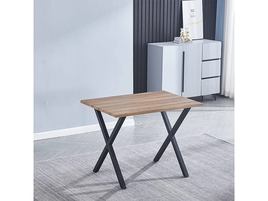 Conjunto Mesa y Sillas Comedor/Cocina: Mesa madera y Patas Metálicas En Negro (76x100x70 Cm) + 5 Sillas de Polipropileno Negro  (80x40x55 Cm)